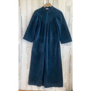 Vintage Heather Collection Teal Velour Zipper  Housecoat Robe Small Made in USA